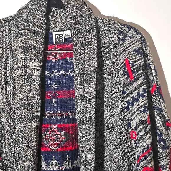 Roxy Aztec Print Draped Knit Cardigan Sweater Size M Western Americana Festival - Picture 2 of 8